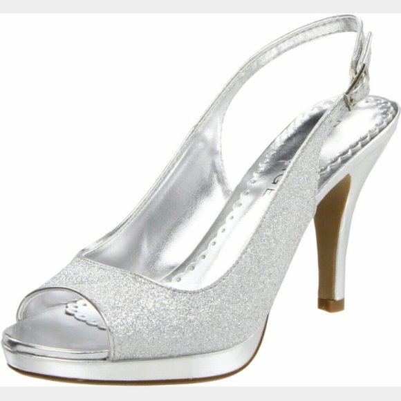 Rampage Shoes - Rampage Silver Glitter Peeptoe Slingback Heels 8.5